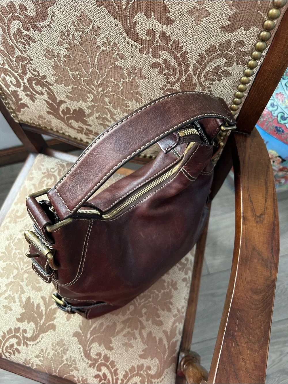 Vintage Michael Kors Brookville Hobo Shoulder Bag Dark Brown Leather Y2K